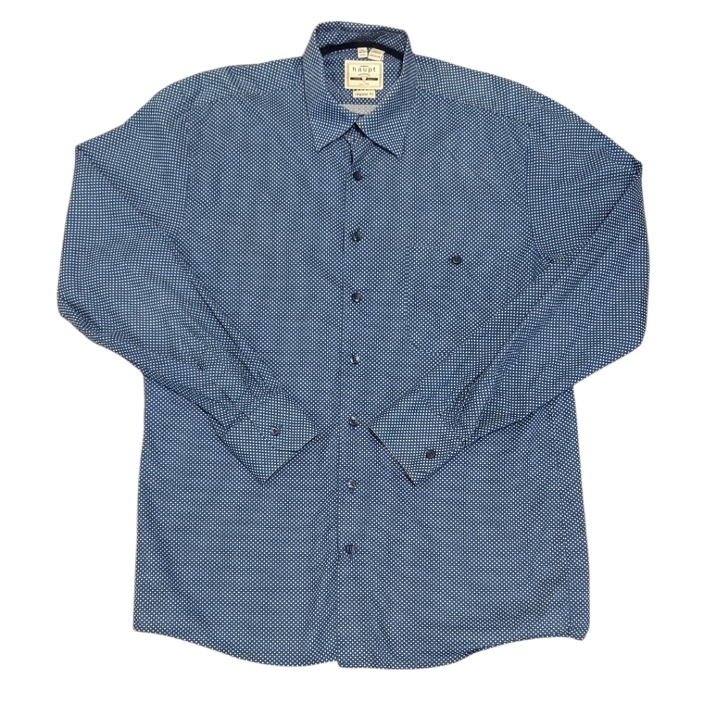 Haupt Germany Men's Blue And White Star Patterned Button Down Shirt Size M